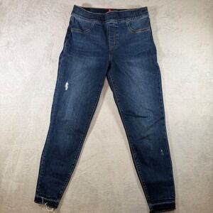 Spanx Jean-ish Ankle Leggings Distressed Dark Wash Denim‎ Skinny Pull On Large